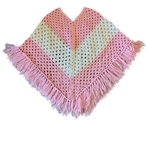 Girls knit crochet fringe boho poncho  hippie